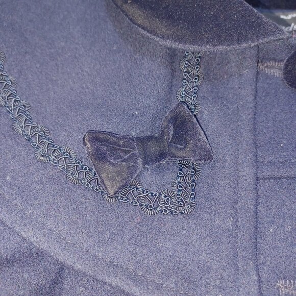 VTG Braeton Kids Girls Wool Coat Velvet Trim Bow Accents 6X Heirloom Victorian - Picture 4 of 6